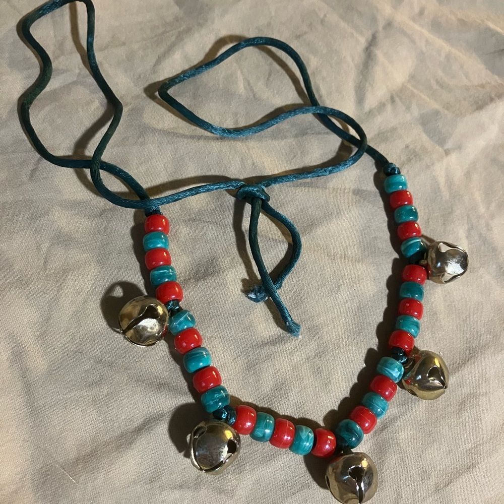 Beaded jingle bell Christmas necklace
